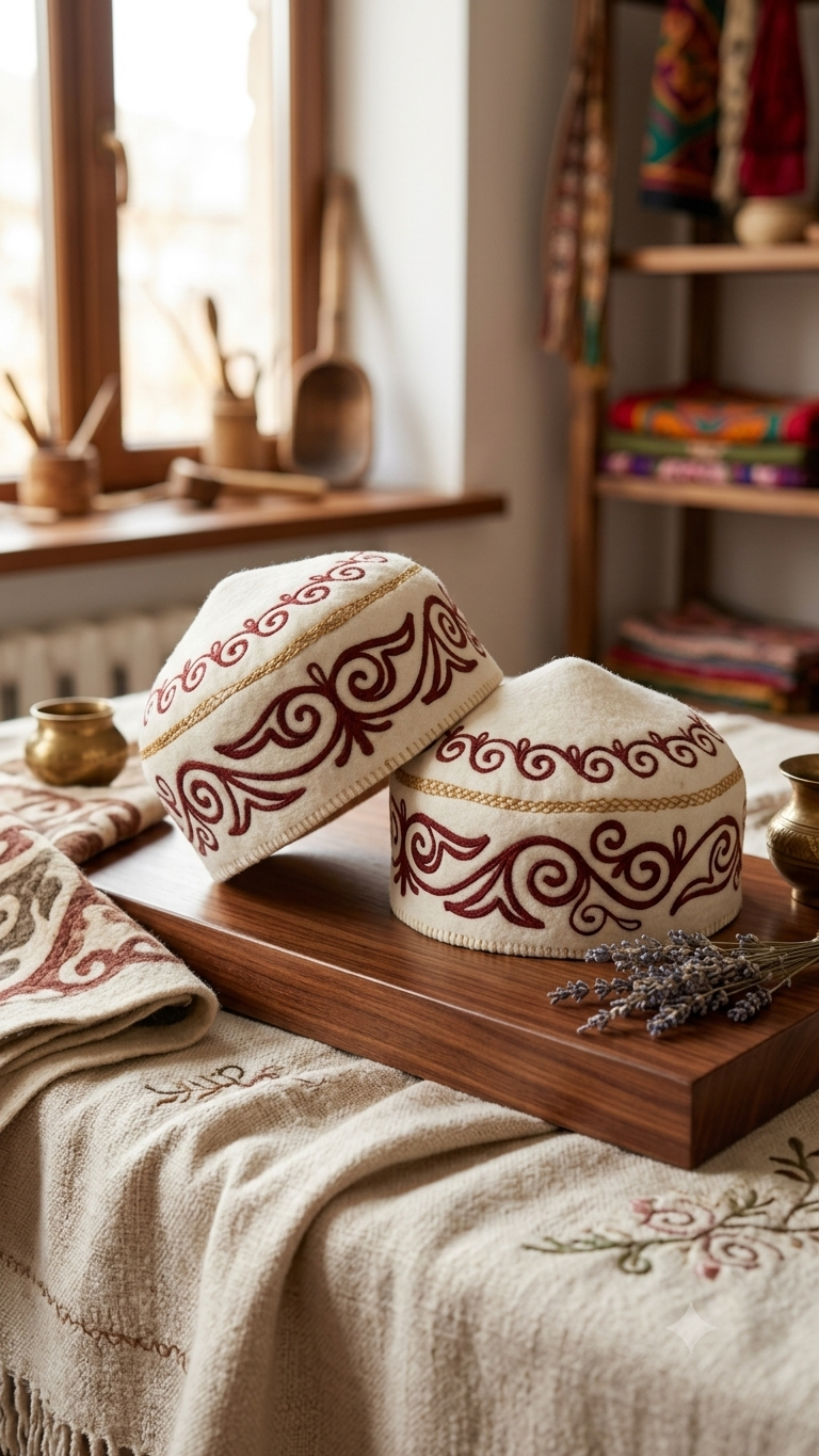 Войлочная шапка «Алая вязь» с вышивкой