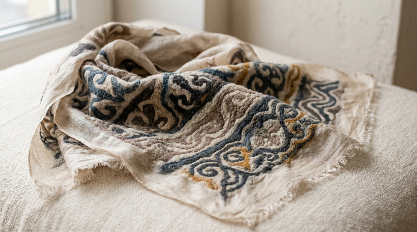 Assel Brand Felt and Silk Masterpiece Scarf close up